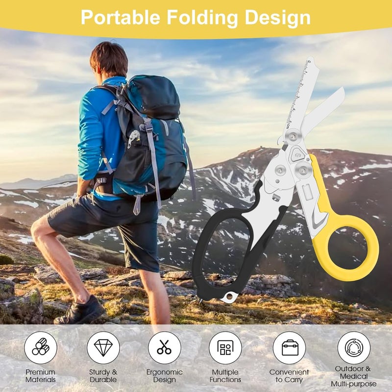 Lemasa 6 in 1 trauma shears, folding emergency shear, Outdoor Camping Tools, Seat Belt Cutter, Oxygen Cylinder Wrench, Complimentary Adjustable Wrench (Black Yellow) - Image 4